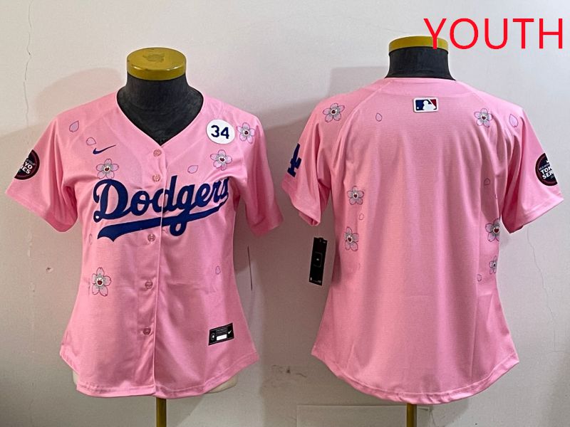 Youth Los Angeles Dodgers Blank Pink Sakura Edition 2025 Nike MLB Jersey style 5->youth mlb jersey->Youth Jersey